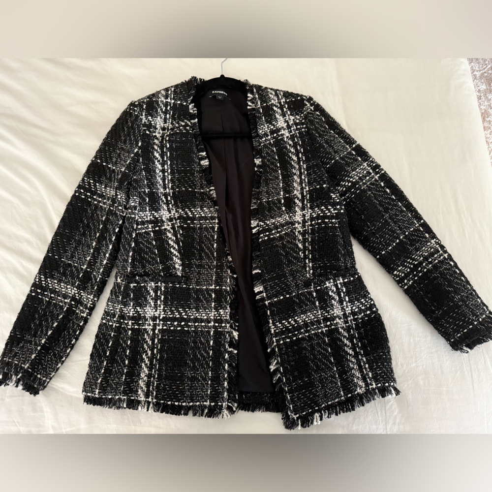 Express Black and White Plaid Blazer